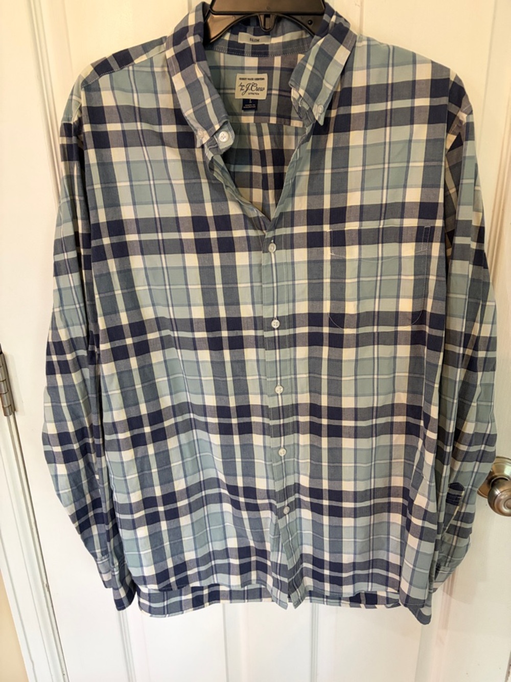 Izod Men’s Plaid Button-Down Shirt - Navy & Light Blue